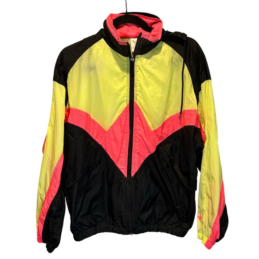 Adidas Vintage Neon Retro Zip Front Track Jacket - Medium